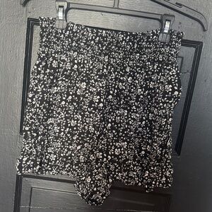 High-Waist Black Floral Smocked Women’s Shorts